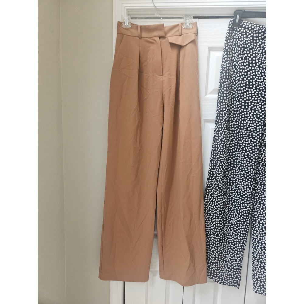 LPA Camel Tan High Waisted Wide Leg Pleated Trousers Pants Small